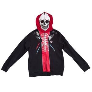 Tony Hawk Black Red Zip Up Hoodie Full Face Skeleton Skull Design Boys Large